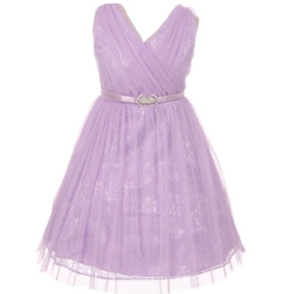 Little Girls Sleeveless VNeck Easter Wedding Party Birthday Flower Girl Dress - Picture 1 of 5